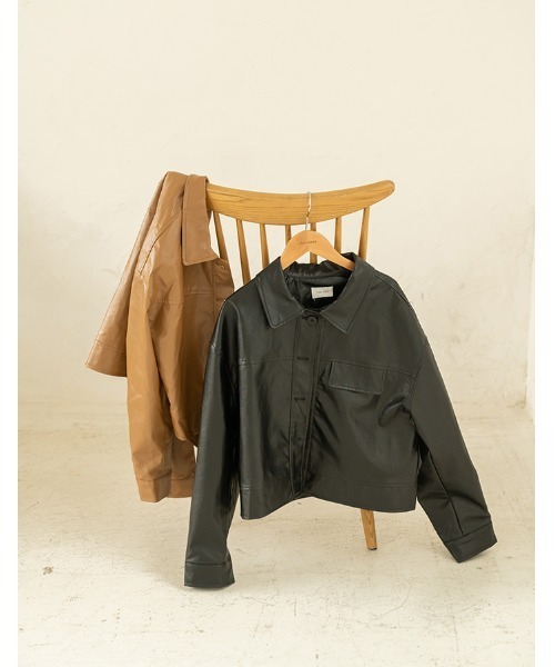 chocomee（チョコミー）の「fake leather jacket/フェイクレザージャケット（ブルゾン・レディース・ブラウン/ブラック・FREE）」の14枚目の写真