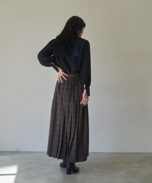 idem(イデム)の「belted pleats check skirt/プリーツチェックロングスカート(スカート・レディース・グレー/グリーン・FREE/SMALL)」の15枚目の写真