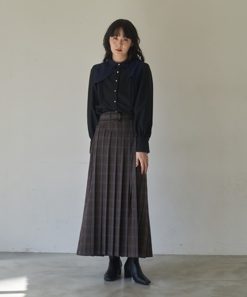 スカート idem drawstring check pleats skirt drawstring check pleats skirt – idem