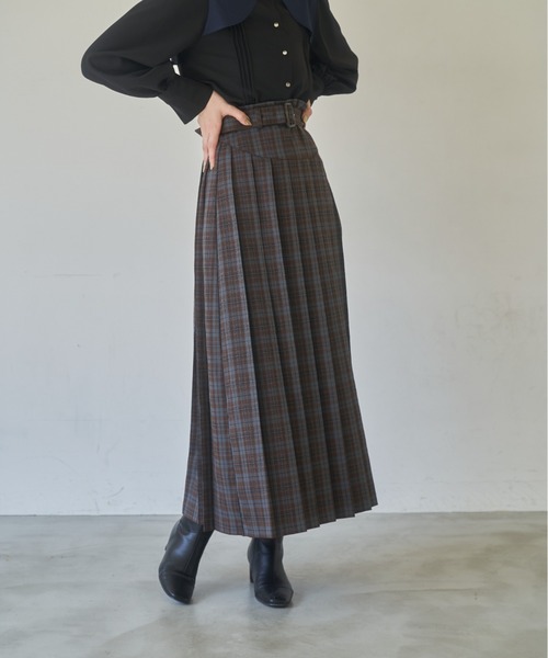 idem(イデム)の「belted pleats check skirt/プリーツチェックロングスカート(スカート・レディース・グレー/グリーン・FREE/SMALL)」の19枚目の写真