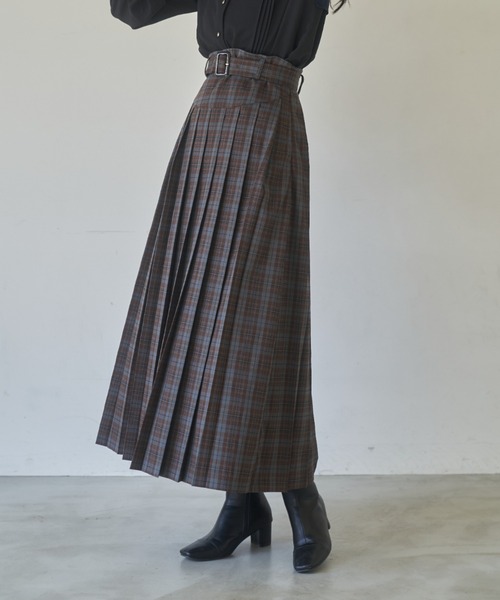 idem(イデム)の「belted pleats check skirt/プリーツチェックロングスカート(スカート・レディース・グレー/グリーン・FREE/SMALL)」の20枚目の写真