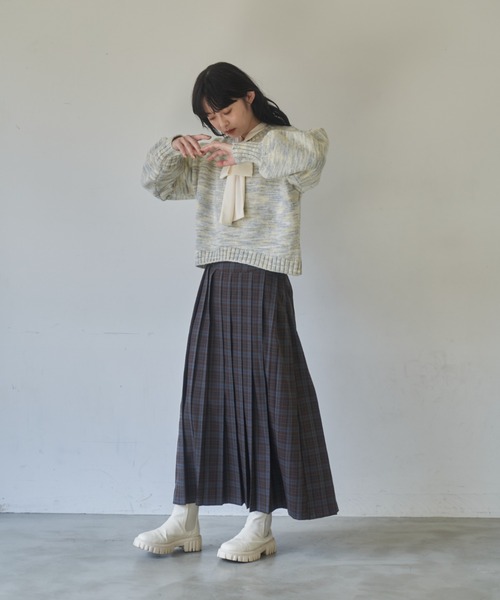 idem（イデム）の「belted pleats check skirt/プリーツチェック