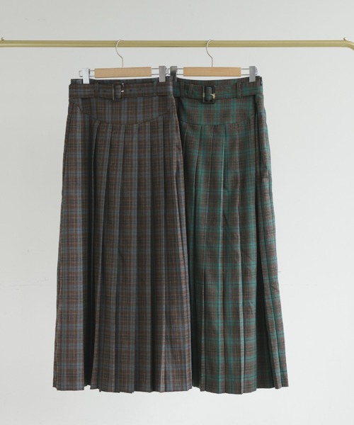 idem(イデム)の「belted pleats check skirt/プリーツチェックロングスカート(スカート・レディース・グレー/グリーン・FREE/SMALL)」の7枚目の写真