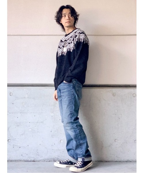 BACK NUMBER（バックナンバー）の「【BACK NUMBER】求心柄モールクルーニット（ニット/セーター・メンズ・ブラック/グレー/オフホワイト・S/M/L/XL）」の13枚目の写真