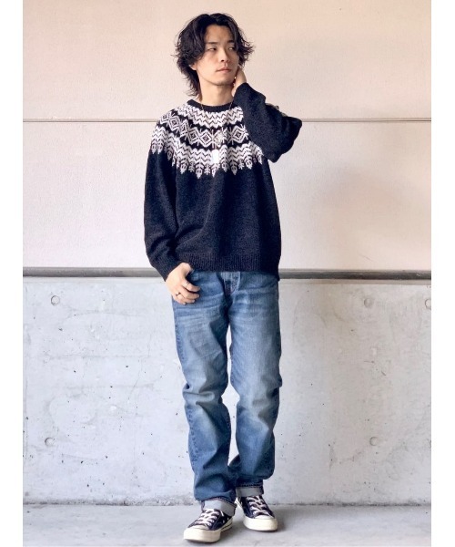 BACK NUMBER（バックナンバー）の「【BACK NUMBER】求心柄モールクルーニット（ニット/セーター・メンズ・ブラック/グレー/オフホワイト・S/M/L/XL）」の12枚目の写真