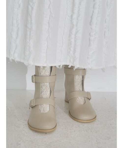 merry jenny(メリージェニー)の「ダブルベルトブーツ(ブーツ・レディース・ブラック/ベージュ・MEDIUM/LARGE)」の3枚目の写真