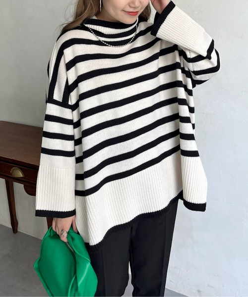 prose verse（プロズヴェール）の「ハイネックパネルボーダーニット（ニット/セーター・レディース・オフホワイト/ブラック・ﾌﾘ-）」の3枚目の写真