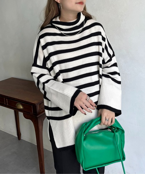 prose verse（プロズヴェール）の「ハイネックパネルボーダーニット（ニット/セーター・レディース・オフホワイト/ブラック・ﾌﾘ-）」の4枚目の写真