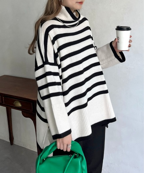 prose verse（プロズヴェール）の「ハイネックパネルボーダーニット（ニット/セーター・レディース・オフホワイト/ブラック・ﾌﾘ-）」の6枚目の写真