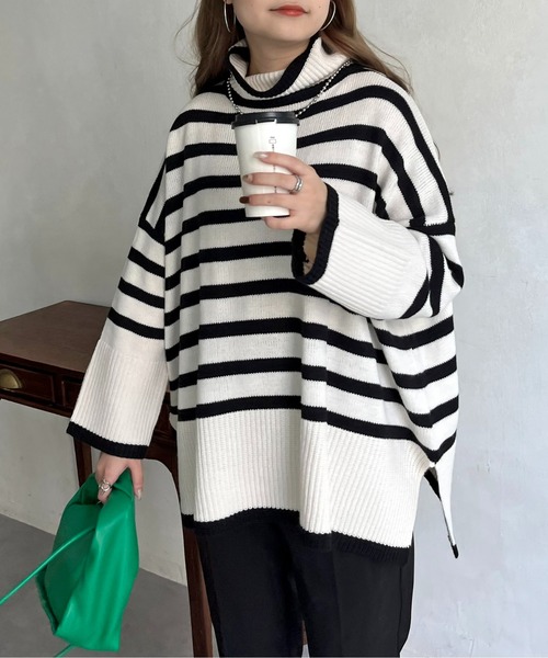 prose verse（プロズヴェール）の「ハイネックパネルボーダーニット（ニット/セーター・レディース・オフホワイト/ブラック・ﾌﾘ-）」の7枚目の写真