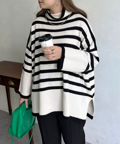 prose verse（プロズヴェール）の「ハイネックパネルボーダーニット（ニット/セーター・レディース・オフホワイト/ブラック・ﾌﾘ-）」の8枚目の写真