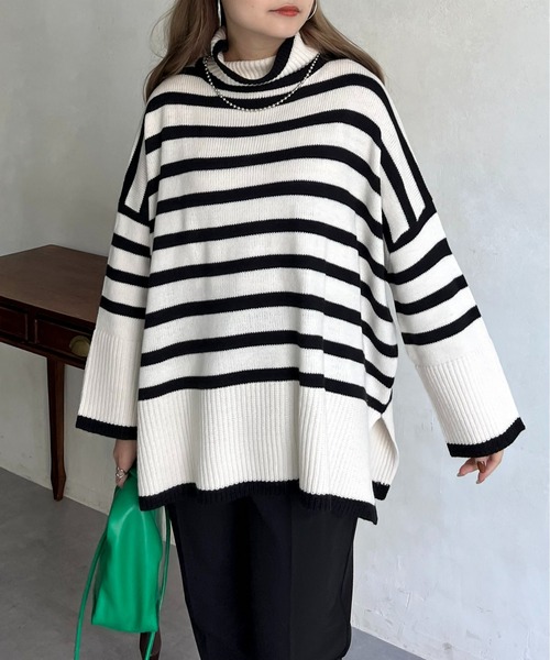 prose verse（プロズヴェール）の「ハイネックパネルボーダーニット（ニット/セーター・レディース・オフホワイト/ブラック・ﾌﾘ-）」の9枚目の写真