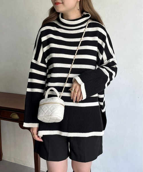 prose verse（プロズヴェール）の「ハイネックパネルボーダーニット（ニット/セーター・レディース・オフホワイト/ブラック・ﾌﾘ-）」の19枚目の写真