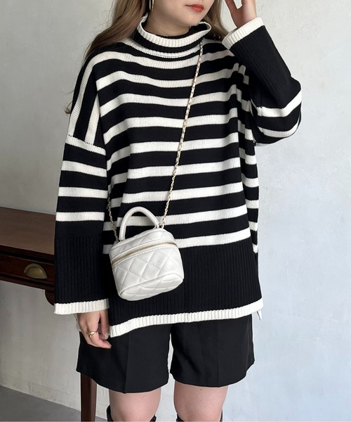 prose verse（プロズヴェール）の「ハイネックパネルボーダーニット（ニット/セーター・レディース・オフホワイト/ブラック・ﾌﾘ-）」の20枚目の写真