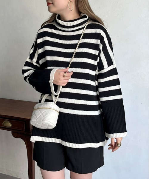 prose verse（プロズヴェール）の「ハイネックパネルボーダーニット（ニット/セーター・レディース・オフホワイト/ブラック・ﾌﾘ-）」の21枚目の写真