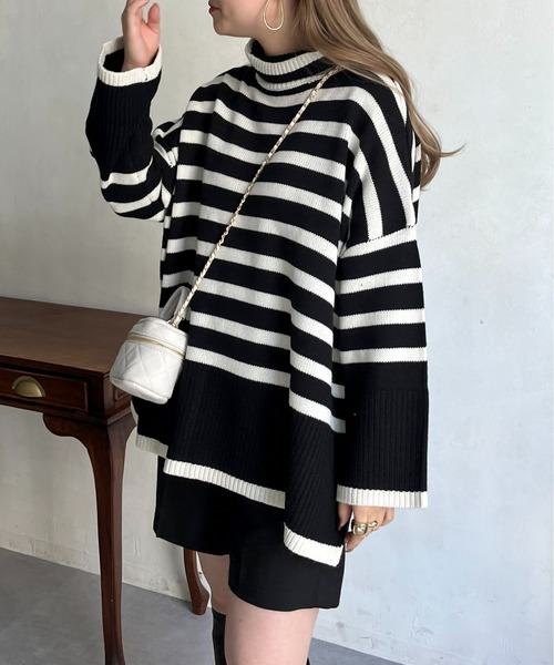 prose verse（プロズヴェール）の「ハイネックパネルボーダーニット（ニット/セーター・レディース・オフホワイト/ブラック・ﾌﾘ-）」の22枚目の写真