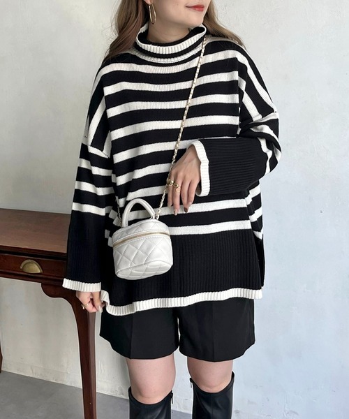 prose verse（プロズヴェール）の「ハイネックパネルボーダーニット（ニット/セーター・レディース・オフホワイト/ブラック・ﾌﾘ-）」の16枚目の写真