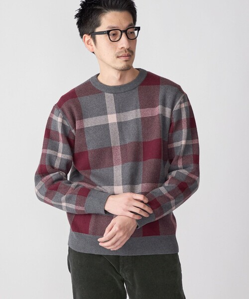 SHIPS（シップス）の「SHIPS:〈手洗い可能〉コットン カシミヤ チェック クルーネックニット（ニット/セーター・メンズ・ワイン/ブルー/グリーン/ベージュ・SMALL/MEDIUM/LARGE/X-LARGE）」の4枚目の写真