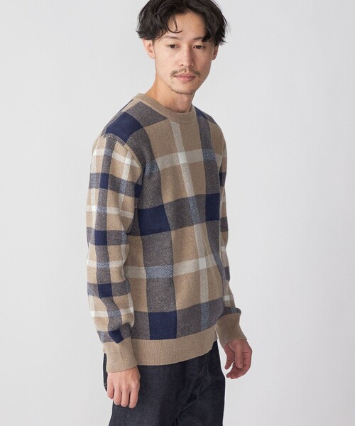 SHIPS（シップス）の「SHIPS:〈手洗い可能〉コットン カシミヤ チェック クルーネックニット（ニット/セーター・メンズ・ワイン/ブルー/グリーン/ベージュ・SMALL/MEDIUM/LARGE/X-LARGE）」の13枚目の写真