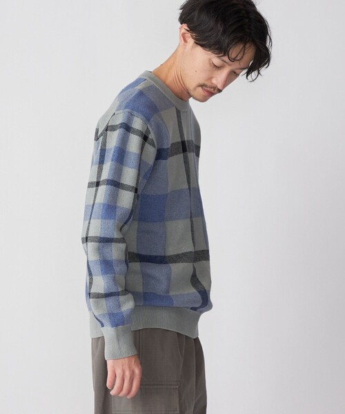 SHIPS（シップス）の「SHIPS:〈手洗い可能〉コットン カシミヤ チェック クルーネックニット（ニット/セーター・メンズ・ワイン/ブルー/グリーン/ベージュ・SMALL/MEDIUM/LARGE/X-LARGE）」の18枚目の写真