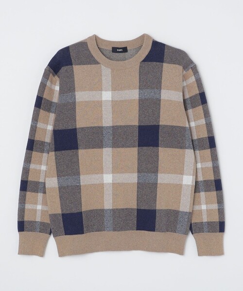 SHIPS（シップス）の「SHIPS:〈手洗い可能〉コットン カシミヤ チェック クルーネックニット（ニット/セーター・メンズ・ワイン/ブルー/グリーン/ベージュ・SMALL/MEDIUM/LARGE/X-LARGE）」の12枚目の写真