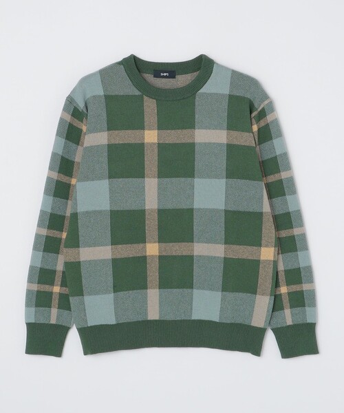 SHIPS（シップス）の「SHIPS:〈手洗い可能〉コットン カシミヤ チェック クルーネックニット（ニット/セーター・メンズ・ワイン/ブルー/グリーン/ベージュ・SMALL/MEDIUM/LARGE/X-LARGE）」の8枚目の写真