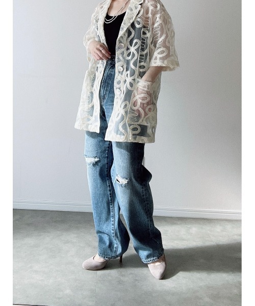Yucca(ユッカ)の「ヒザダメージ加工デニムパンツ(MEKKE 低身長向け)(デニムパンツ・レディース・ブルー/サックスブルー・X-SMALL/SMALL/MEDIUM)」の6枚目の写真