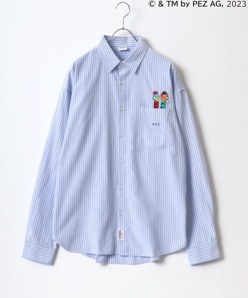 MARUKAWA（マルカワ）の「PEZ/ペッツ ワンポイントロゴ キャラクター刺繍 無地 ストライプ オーバーサイズ レギュラーカラーシャツ メンズ レディース（シャツ/ブラウス・メンズ・ブルー系その他/グリーン/ホワイト・M/L）」の8枚目の写真