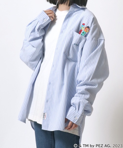 MARUKAWA（マルカワ）の「PEZ/ペッツ ワンポイントロゴ キャラクター刺繍 無地 ストライプ オーバーサイズ レギュラーカラーシャツ メンズ レディース（シャツ/ブラウス・メンズ・ブルー系その他/グリーン/ホワイト・M/L）」の16枚目の写真