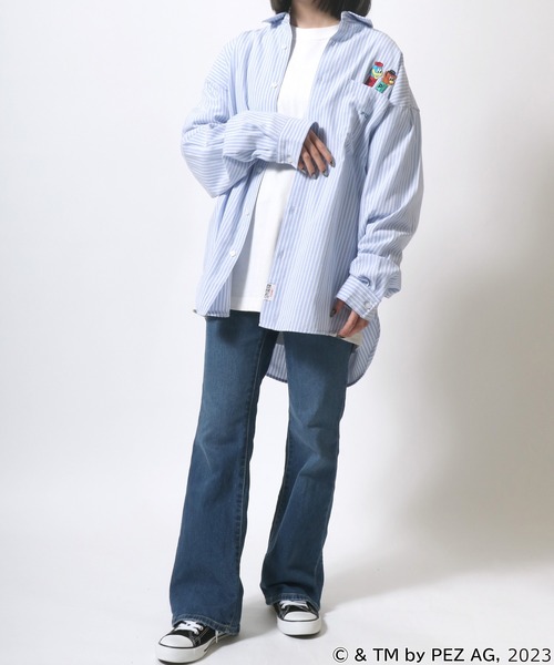 MARUKAWA（マルカワ）の「PEZ/ペッツ ワンポイントロゴ キャラクター刺繍 無地 ストライプ オーバーサイズ レギュラーカラーシャツ メンズ レディース（シャツ/ブラウス・メンズ・ブルー系その他/グリーン/ホワイト・M/L）」の17枚目の写真