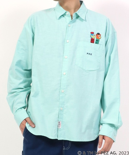 MARUKAWA（マルカワ）の「PEZ/ペッツ ワンポイントロゴ キャラクター刺繍 無地 ストライプ オーバーサイズ レギュラーカラーシャツ メンズ レディース（シャツ/ブラウス・メンズ・ブルー系その他/グリーン/ホワイト・M/L）」の18枚目の写真