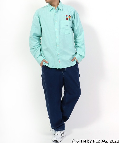 MARUKAWA（マルカワ）の「PEZ/ペッツ ワンポイントロゴ キャラクター刺繍 無地 ストライプ オーバーサイズ レギュラーカラーシャツ メンズ レディース（シャツ/ブラウス・メンズ・ブルー系その他/グリーン/ホワイト・M/L）」の19枚目の写真