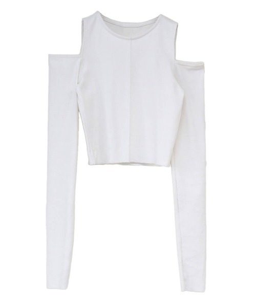 LVEU.（ラブユ.）の「Center seam shoulder cut tops / センターシームショルダーカットトップス（Tシャツ/カットソー・レディース・ブラック/ホワイト・FREE）」の20枚目の写真