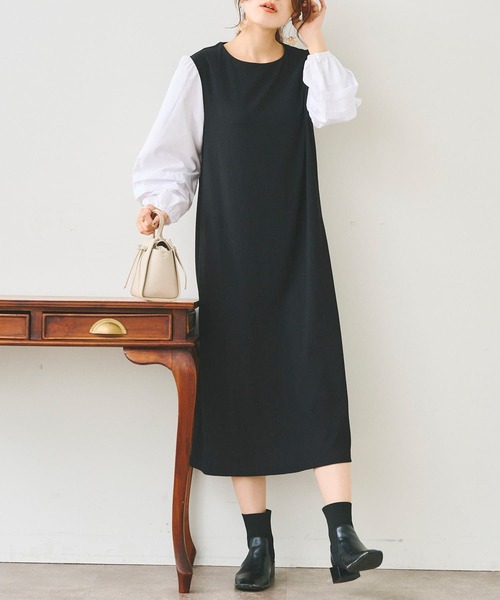 Chez toi(シェトワ)の「袖布帛カットワンピース(ワンピース・レディース・カーキ/ブラック/ブルー・FREE)」の6枚目の写真