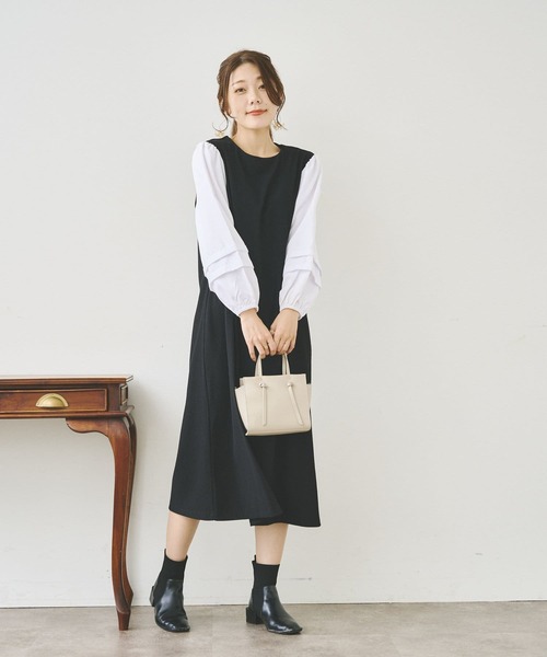 Chez toi(シェトワ)の「袖布帛カットワンピース(ワンピース・レディース・カーキ/ブラック/ブルー・FREE)」の11枚目の写真