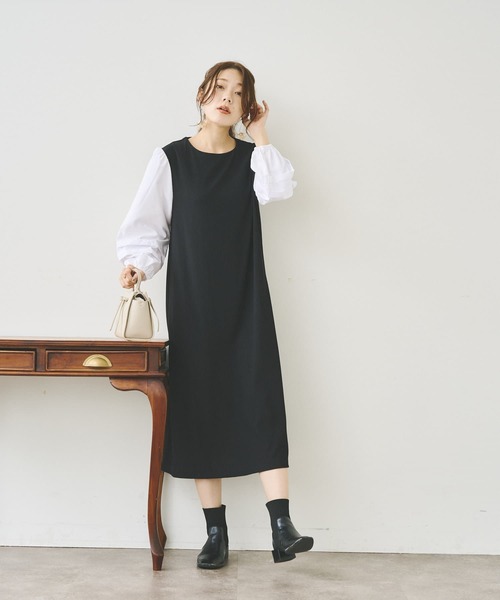 Chez toi(シェトワ)の「袖布帛カットワンピース(ワンピース・レディース・カーキ/ブラック/ブルー・FREE)」の19枚目の写真