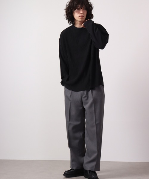 Bling Leads（ブリングリーズ）の「Bling Leads クレープBIGクルーネック長袖Tee（Tシャツ/カットソー・メンズ・ブラック/グレイッシュベージュ・M/L）」の6枚目の写真