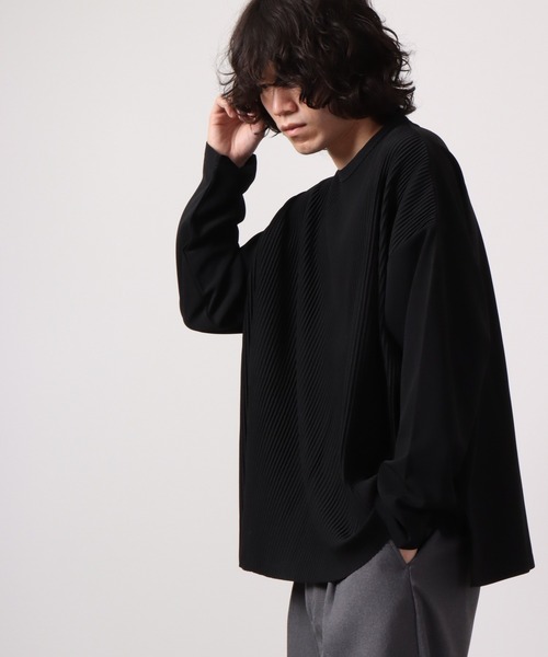 Bling Leads（ブリングリーズ）の「Bling Leads クレープBIGクルーネック長袖Tee（Tシャツ/カットソー・メンズ・ブラック/グレイッシュベージュ・M/L）」の4枚目の写真