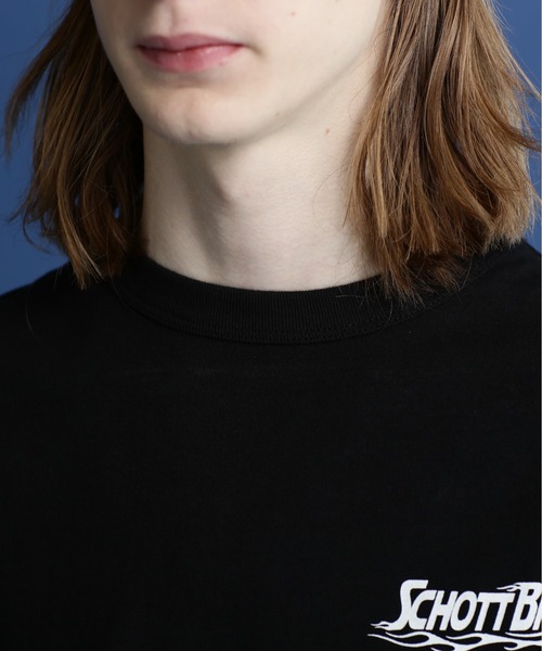 schott（ショット）の「Schott/ショット/SS T-SHIRT "FIRE SCRIPT"/"ファイア スクリプト" Tシャツ（Tシャツ/カットソー・メンズ・オフホワイト/サックスブルー/ブラック/オレンジ・M/XL/L/2XL）」の5枚目の写真