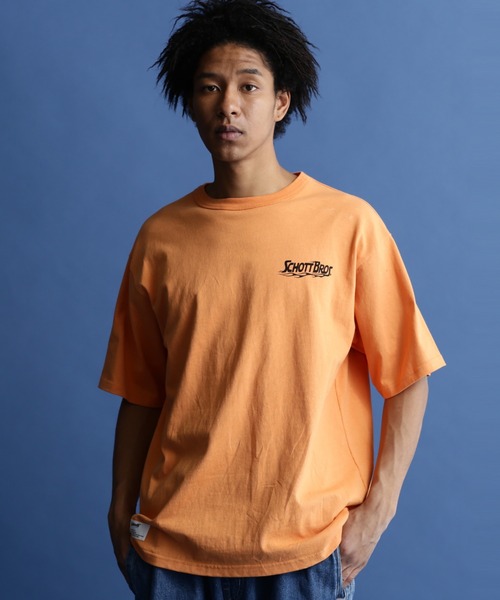 schott（ショット）の「Schott/ショット/SS T-SHIRT "FIRE SCRIPT"/"ファイア スクリプト" Tシャツ（Tシャツ/カットソー・メンズ・オフホワイト/サックスブルー/ブラック/オレンジ・M/XL/L/2XL）」の9枚目の写真