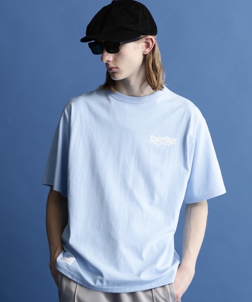 schott（ショット）の「Schott/ショット/SS T-SHIRT "FIRE SCRIPT"/"ファイア スクリプト" Tシャツ（Tシャツ/カットソー・メンズ・オフホワイト/サックスブルー/ブラック/オレンジ・M/XL/L/2XL）」の10枚目の写真