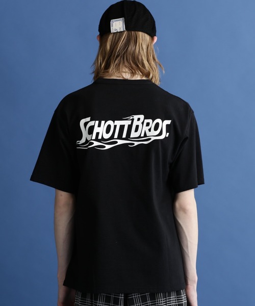 schott（ショット）の「Schott/ショット/SS T-SHIRT "FIRE SCRIPT"/"ファイア スクリプト" Tシャツ（Tシャツ/カットソー・メンズ・オフホワイト/サックスブルー/ブラック/オレンジ・M/XL/L/2XL）」の15枚目の写真