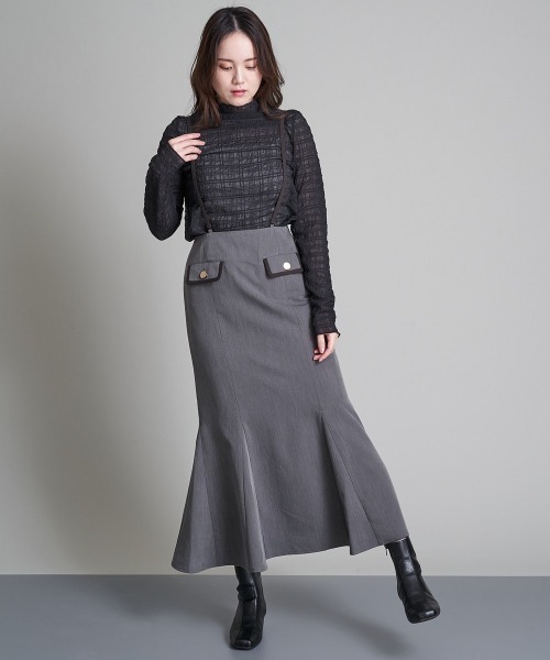 A de a.v.v（アードアー・ヴェ・ヴェ）の「（セットアップ可）サス付きハイウエストマーメイドスカート（スカート・レディース・グレー/ブルー・SMALL/MEDIUM/36/38）」の4枚目の写真