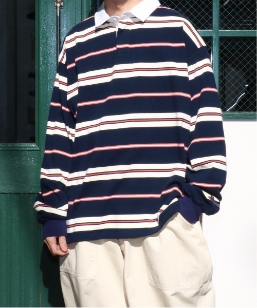 SUNNY  SPORTS（サニースポーツ）の「SUNNY SPORTS/サニースポーツ BORDER STAND LS LAGER SHIRTボーダースタンドL/Sラガーシャツ(ユニセックス)（ポロシャツ・メンズ・サンドベージュ/ネイビー・LARGE/MEDIUM）」の22枚目の写真