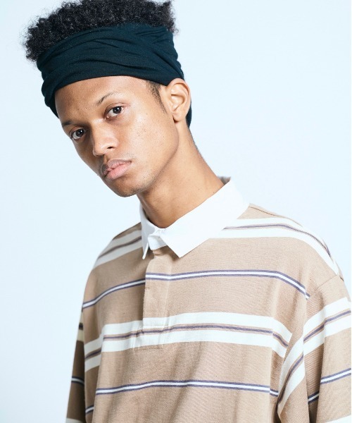 SUNNY  SPORTS（サニースポーツ）の「SUNNY SPORTS/サニースポーツ BORDER STAND LS LAGER SHIRTボーダースタンドL/Sラガーシャツ(ユニセックス)（ポロシャツ・メンズ・サンドベージュ/ネイビー・LARGE/MEDIUM）」の3枚目の写真
