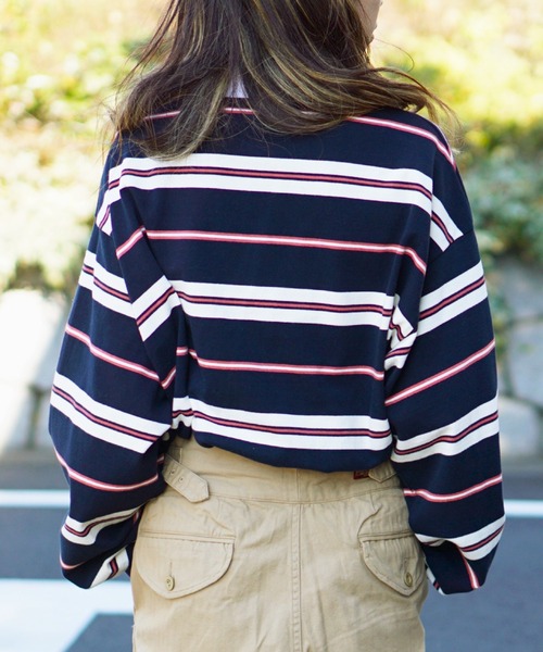 SUNNY  SPORTS（サニースポーツ）の「SUNNY SPORTS/サニースポーツ BORDER STAND LS LAGER SHIRTボーダースタンドL/Sラガーシャツ(ユニセックス)（ポロシャツ・メンズ・サンドベージュ/ネイビー・LARGE/MEDIUM）」の18枚目の写真