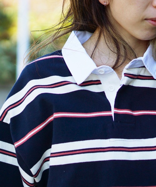 SUNNY  SPORTS（サニースポーツ）の「SUNNY SPORTS/サニースポーツ BORDER STAND LS LAGER SHIRTボーダースタンドL/Sラガーシャツ(ユニセックス)（ポロシャツ・メンズ・サンドベージュ/ネイビー・LARGE/MEDIUM）」の19枚目の写真