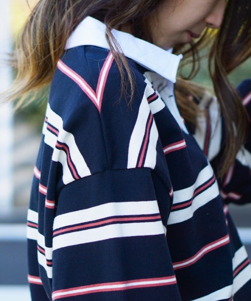 SUNNY  SPORTS（サニースポーツ）の「SUNNY SPORTS/サニースポーツ BORDER STAND LS LAGER SHIRTボーダースタンドL/Sラガーシャツ(ユニセックス)（ポロシャツ・メンズ・サンドベージュ/ネイビー・LARGE/MEDIUM）」の20枚目の写真