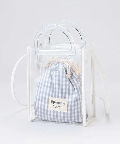 LOVETOXIC（ラブトキシック）の「巾着つきクリアショルダーBAG（バックパック/リュック・キッズ・オフホワイト/ベージュ/サックスブルー/ブラック・FREE）」の2枚目の写真