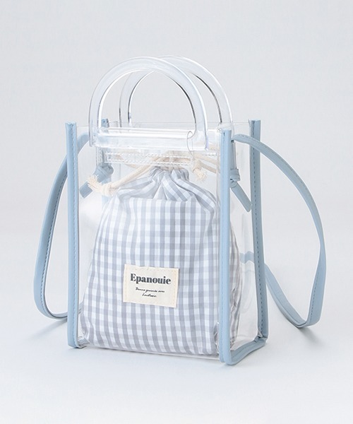LOVETOXIC（ラブトキシック）の「巾着つきクリアショルダーBAG（バックパック/リュック・キッズ・オフホワイト/ベージュ/サックスブルー/ブラック・FREE）」の4枚目の写真